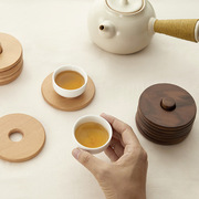 杯垫日式圆形茶杯垫餐垫咖啡杯实木隔热垫6片茶道套装黑胡桃木质