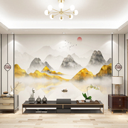 新中式壁布3d电视背景墙，壁纸水墨山水画，客厅沙发墙纸无缝定制壁画