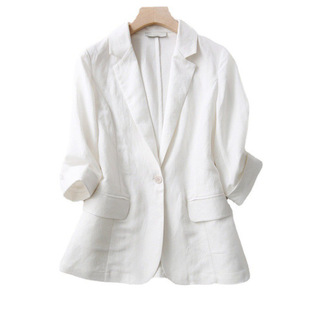 女白色女装西服日式秋品质亚麻外套百搭2023一件小西装
