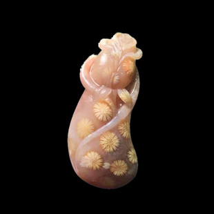石可人天然印尼珊瑚玉吊坠雕刻项链台湾菊花石原石摆件直播间专拍