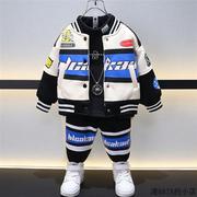 韩国男童机车外套套装2024冬装宝宝春秋潮酷儿童棒球服赛车服