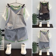 男童夏装套装时髦洋气童装2024帅宝宝篮球服儿童短袖运动衣服