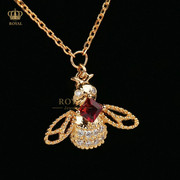 ROYAL珠宝0.16ct红宝石项链女钻石18K金镶嵌蜜蜂造型送闺蜜女友礼
