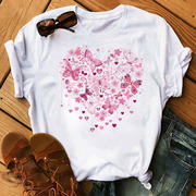 heart pattern红色心形设计感小众圆领白色t恤女短袖