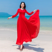 波西米亚夏季长裙修身显瘦雪纺，连衣裙海边度假沙滩裙超仙2024