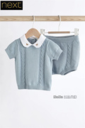 英国next男女婴童，宝蓝色小熊针织上衣，短裤套装n14-067