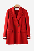 vk2013秋冬喜庆红色绵羊毛山羊绒，双面呢西装，女中长款毛呢外套