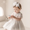 kidsclara韩国婴儿连衣裙夏短袖(夏短袖)周岁女宝宝，礼服裙蕾丝白纱公主裙