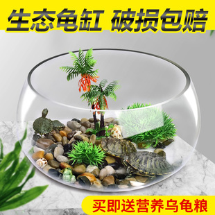 乌龟缸玻璃圆形办公桌水培，家用小鱼创意透明小型迷你桌面龟缸造景