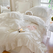 小清新全棉水洗棉，四件套手工蕾丝盘花刺绣，床上用品纯棉床单被套