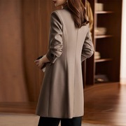 中长版大衣女2023秋冬韩版高级感咖色西装小个子，修身风衣外套