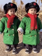 儿童东北军绿棉大衣小孩