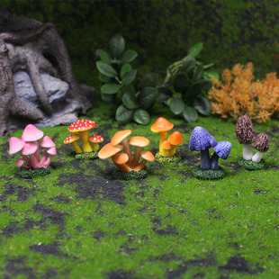 仿真蘑菇摆件苔藓微景观，多肉花盆装饰品树脂，工艺品diy红蘑菇田园