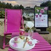 玫红色沙滩椅遮阳伞网红店铺摆件装饰打卡点布置粉色户外拍照