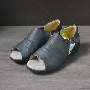 日本外贸原单夏季森女系露趾小坡跟舒适软底罗马凉鞋女鞋