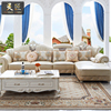 欧式皮艺沙发实木雕花小户型，沙发头层牛皮转角，沙发客厅奢华组合