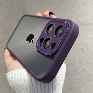 全包镜头紫色适用苹果14pro手机壳iphone14promax高级感透明13防摔男女防尘的plus网红12不发黄外套p