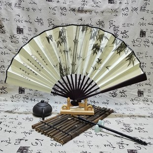 10寸扇子古风男款夏季折叠竹扇中国风空白绢布扇汉服广告扇子定制