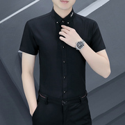 2024夏季衬衫男短袖商务，休闲韩版黑色衬衣服，免烫半袖修身寸衫