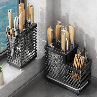 304不锈钢厨房架置物架台面菜筷子一体壁挂多功能具收纳架