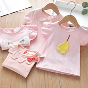 女童t恤衫夏款短袖洋气童装纯棉上衣，婴儿圆领半袖宝宝夏衣服(夏衣服)韩版