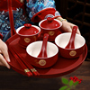敬茶杯子结婚碗筷套装喜碗一对红色婚礼改口盖碗茶具陪嫁用品大全