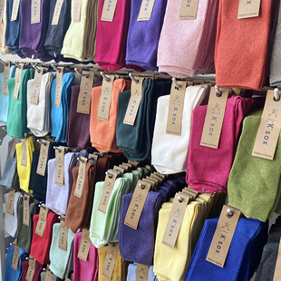 韩国东大门简约纯色针织中筒袜，糖果色精梳棉，休闲百搭堆堆袜子春夏