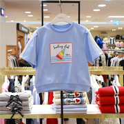 T+女童休闲短袖卫衣韩国2024年夏季中大童字母圆领T恤上衣