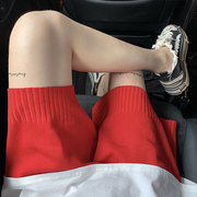 孕妇短裤外穿夏季冰丝针织三分裤红色阔腿裤直筒女宽松孕妈打底裤