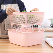 洗菜盆厨房家用双层加厚洗菜盆沥水篮塑料，大号碗架家用漏水两件