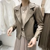 韩国棕色小皮衣2022年女士小个子外套短款春秋夹克时尚机车服