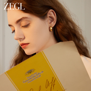 zegl金色c型圆圈耳环女2024年潮欧美轻奢高级感耳钉复古耳饰