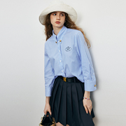 cleanfit清爽简约通勤百搭气质，蓝白条纹短款衬衫，+撞色领衬衣