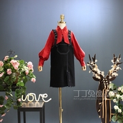 欧美女童装秋季时尚百搭领结衬衣背带裙套装韩版中大童公主两件套