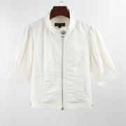 2023春夏季韩版修身高腰中袖女士上衣外套立领短款小个子白色夹克