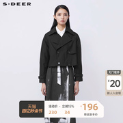 sdeer圣迪奥女装时尚，翻领双排扣短款黑色，夹克外套s21382214