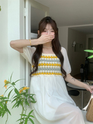 夏季连衣裙韩版短袖宽松洋气镂空针织拼接雪纺裙