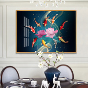 新中式餐厅装饰画客厅画入户玄关画现代简约九鱼图晶瓷画单幅挂画