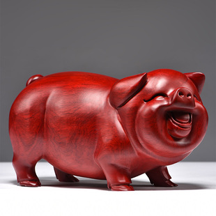 红花梨木雕猪摆件十二生肖实木质动物客厅家居桌面装饰红木工艺品