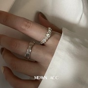 925纯银复古褶皱戒指女ins2023年时尚，个性小众设计开口食指戒