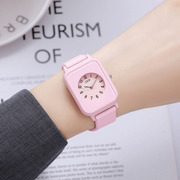 瑞士歌迪女款创意橡胶手表，女学生小方盘简约粉色白色女表