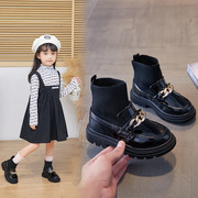 女童高帮皮鞋2023春秋，小女孩马丁靴，软底中大童袜靴子儿童单鞋