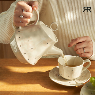 肆月欧式复古茶壶陶瓷，家用高级感泡茶壶，茶杯釉下彩下午茶茶具套装
