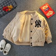 男童秋冬装加绒外套，2023洋气宝宝棒球服儿童，帅气加厚夹克棉衣
