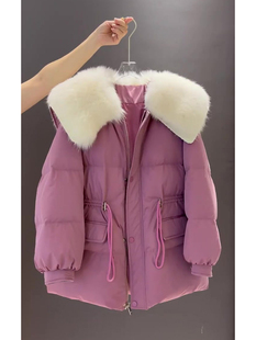 大毛领中长款羽绒棉服，女2023冬装设计感洋气大码加厚棉衣外套