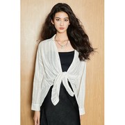 美洋meiyang廓形系列织梦雪纺衫，棉纱罗提花，法式条纹镂空衬衣