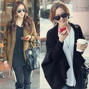 韩版秋冬女装蝙蝠袖中长款披肩大码针织，开衫宽松毛衣外套女