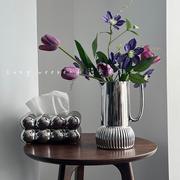 高级感电镀银花瓶摆件陶瓷，花器现代家居，装饰品民宿样板间