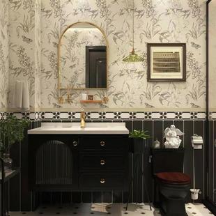黑色浴室柜组合一体陶瓷盆卫浴柜卫生间洗漱台盆柜橡木实木浴室柜