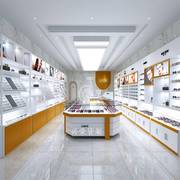 眼镜柜太阳眼镜店展示柜台货架橙黄色烤漆玻璃中岛柜近视墨镜陈列